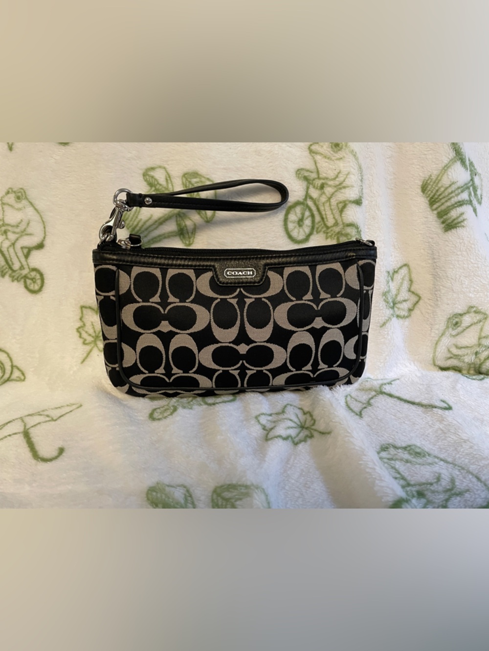 Coach Black and Gray Signature Wristlet with Leather Strap/ Like New